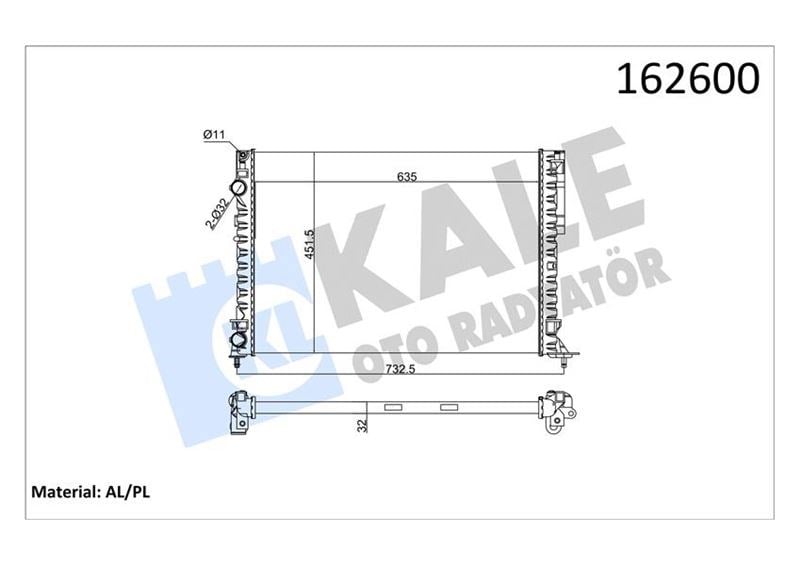 Radyatör Lgn 97-01 -Espace Iıı 99-02 1.6-1.8-2.0-1.9D Klimasız Mek 635X425x18 2 Sıra Al Pl Kale 0550502Al