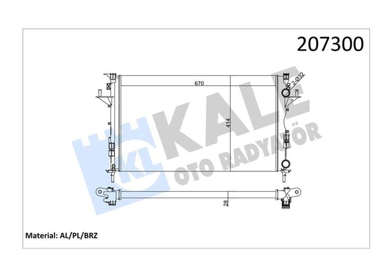 Radyatör Lgn Iı 1.6-1.8-2.0-1.9 Dcı Ac Mek Otom 670X399x26 2 Sıra Al Sistem Kale 0529302Al