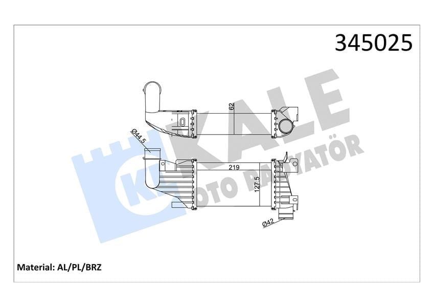 Turbo Radyatörü Intercooler Astra H 1.7 Cdti 04 > 218X126x62 Al/Pl/Brz Kale 345025