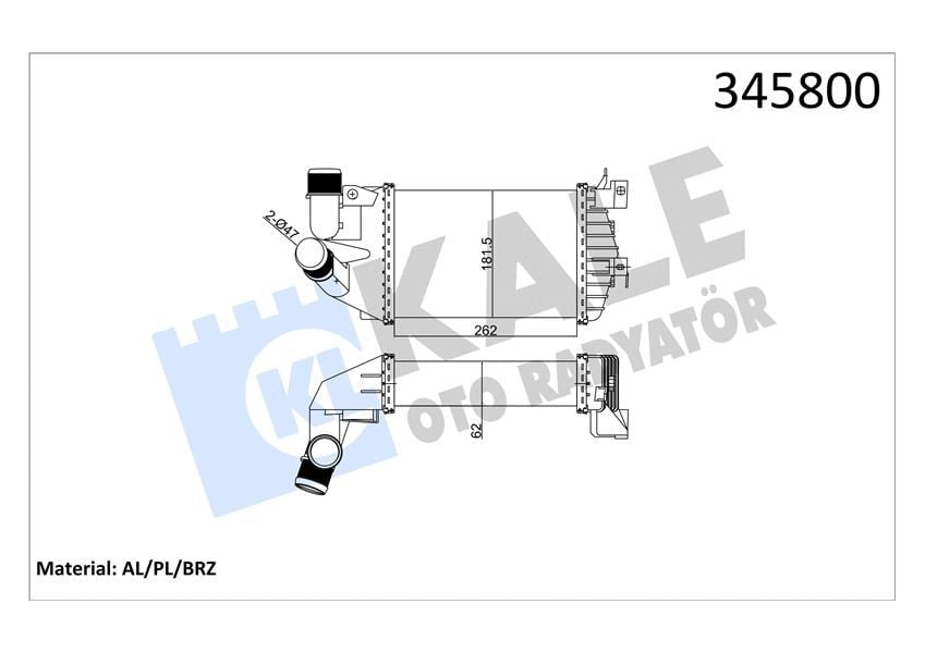 Turbo Radyatörü Intercooler Astra H-Zafıra Al/Pl/Brz 262X181.5X62 Kale 345800