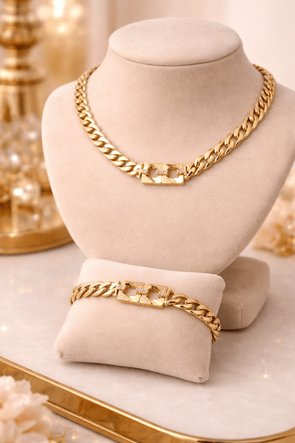 14K ALTIN KAPLAMA GOLD TAŞLI SET