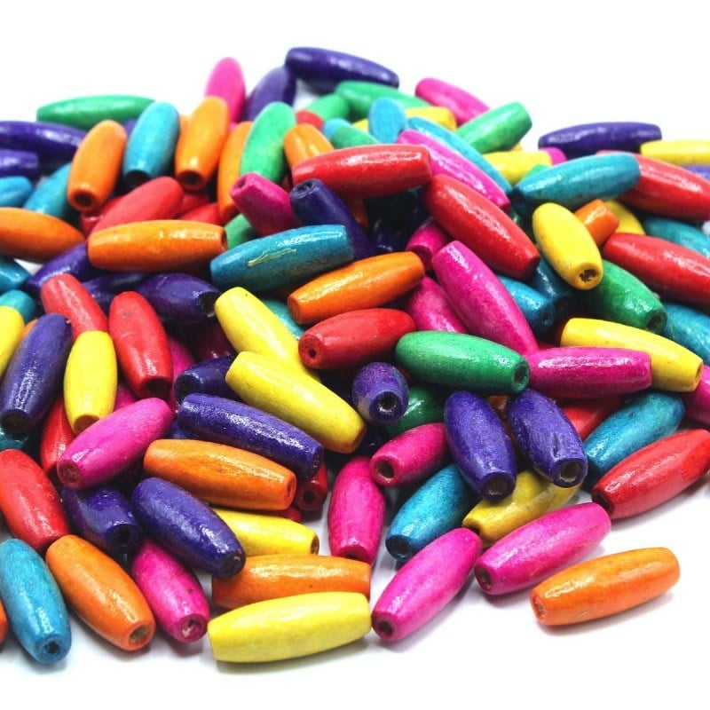 Ahşap Boncuk Oval Karışık Renkli 250 gr