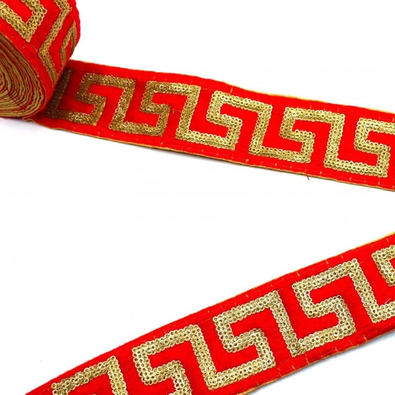 Hint İşi Şerit Etnik Motif Kırmızı