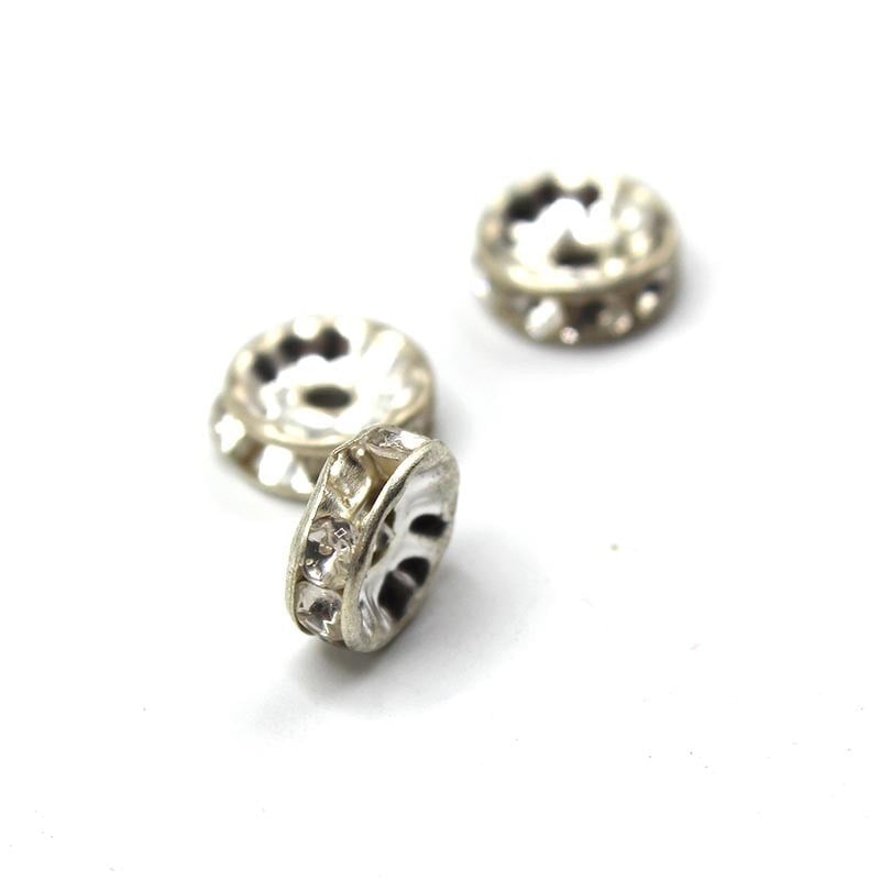 Metal Ayraç Kristal Taşlı Rondela 8 mm 10 Adet