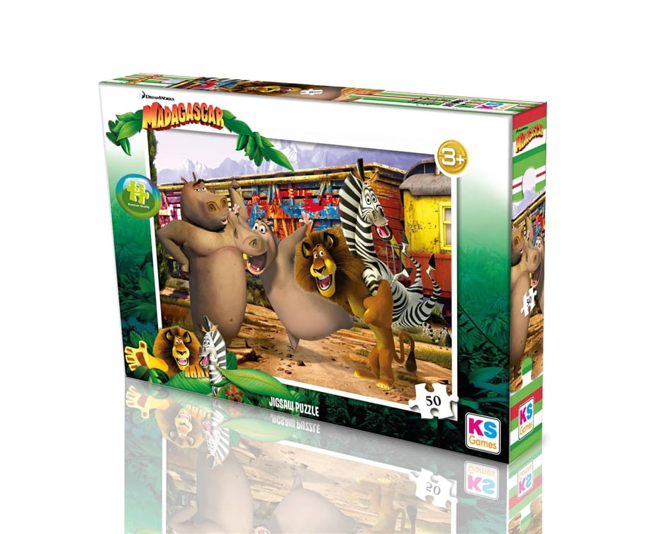 Ks Puzzle 50 Parça Madagascar KIRMIZI SIYAH   