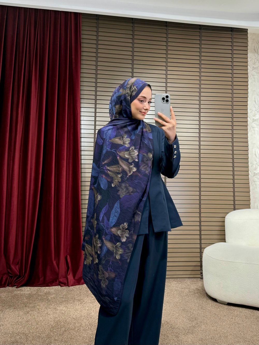 BBC RÜYA DESEN ŞAL-LACİVERT