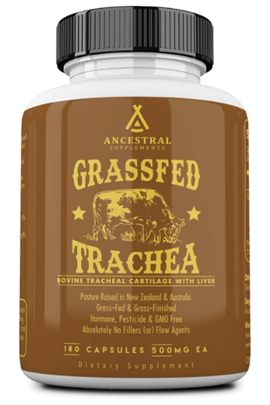 Ancestral Supplements Grass Fed Beef Tracheal Cartilage with Liver, 3000mg, 180 Capsules.