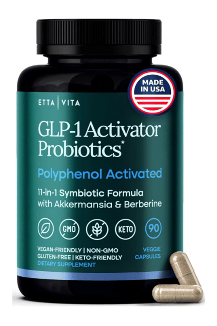 Etta Vita GLP-1 90 Veg Capsul  Weight Loss  Appetite Control for Men and Women with Akkermansia, Berberine, Inulin, EGCG, Resveratrol, Hops, Polyphenols - Supports Digestion, Hunger, Cravings, Gut Health.67.