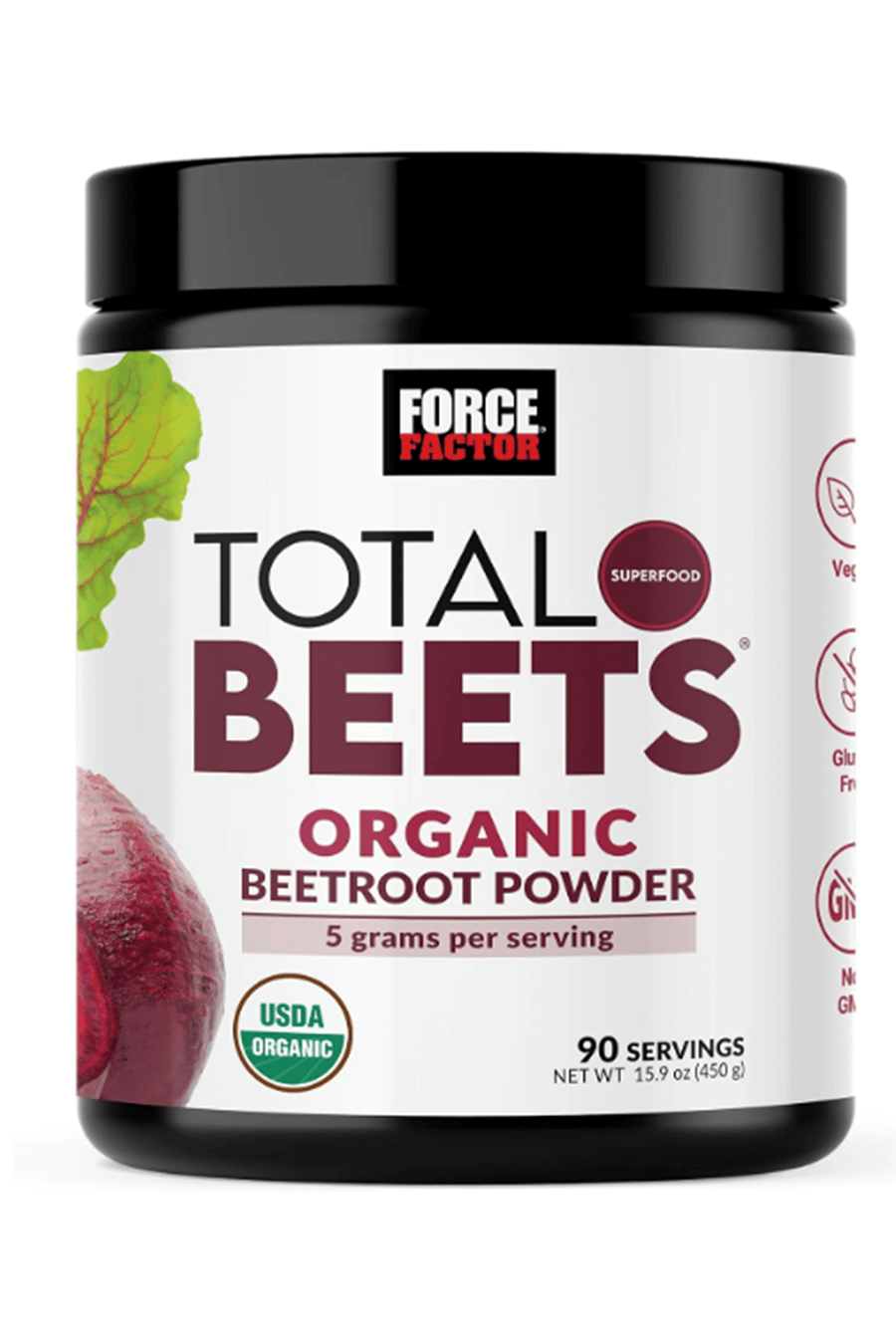 Force Factor Total Beets Organic Beetroot Powder 450gr  Superfood to Boost Daily Nutrition, USDA Organic, Vegan, Gluten-Free, and Non-GMO,90 Servings.