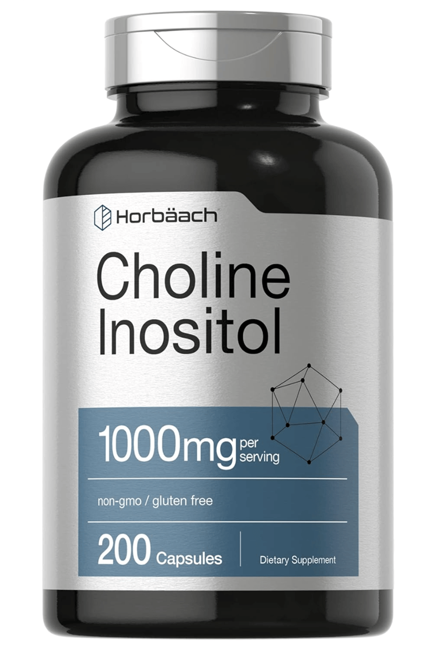 Horbaach Choline Inositol 1000mg 200 Capsules Non-GMO, Gluten Free.