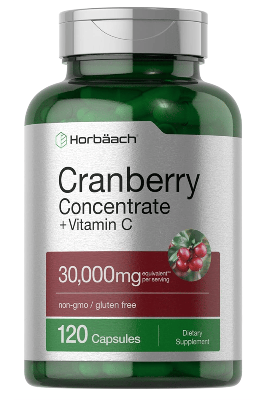 Horbaach Cranberry Concentrate Extract + Vitamin C 30,000mg 120 Capsules Non-GMO and Gluten Free.