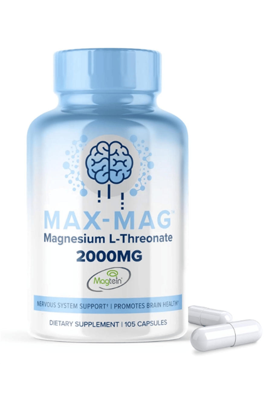 Maxlife Naturals Max-Mag Magnezium L-Threonate- 105 Capsules Made in USA- Magtein 2000mg with Vitamin D3 and K2 for Sleep, Mood & Brain.