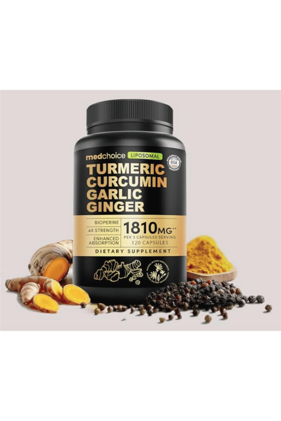 MEDCHOICE LIPOSOMAL Turmeric, Curcumın, Garlic, Ginger Root with BioPerine 120 Capsul.