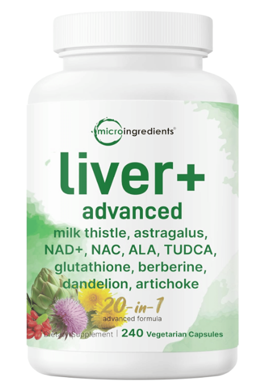 Micro Ingredients  Liver Advanced+ 240 Veggie Capsul. Milk Thistle, Dandelion, NAD, NAC, ALA, TUDCA, Glutathione, Artichoke, Turmeric, Astragalus.