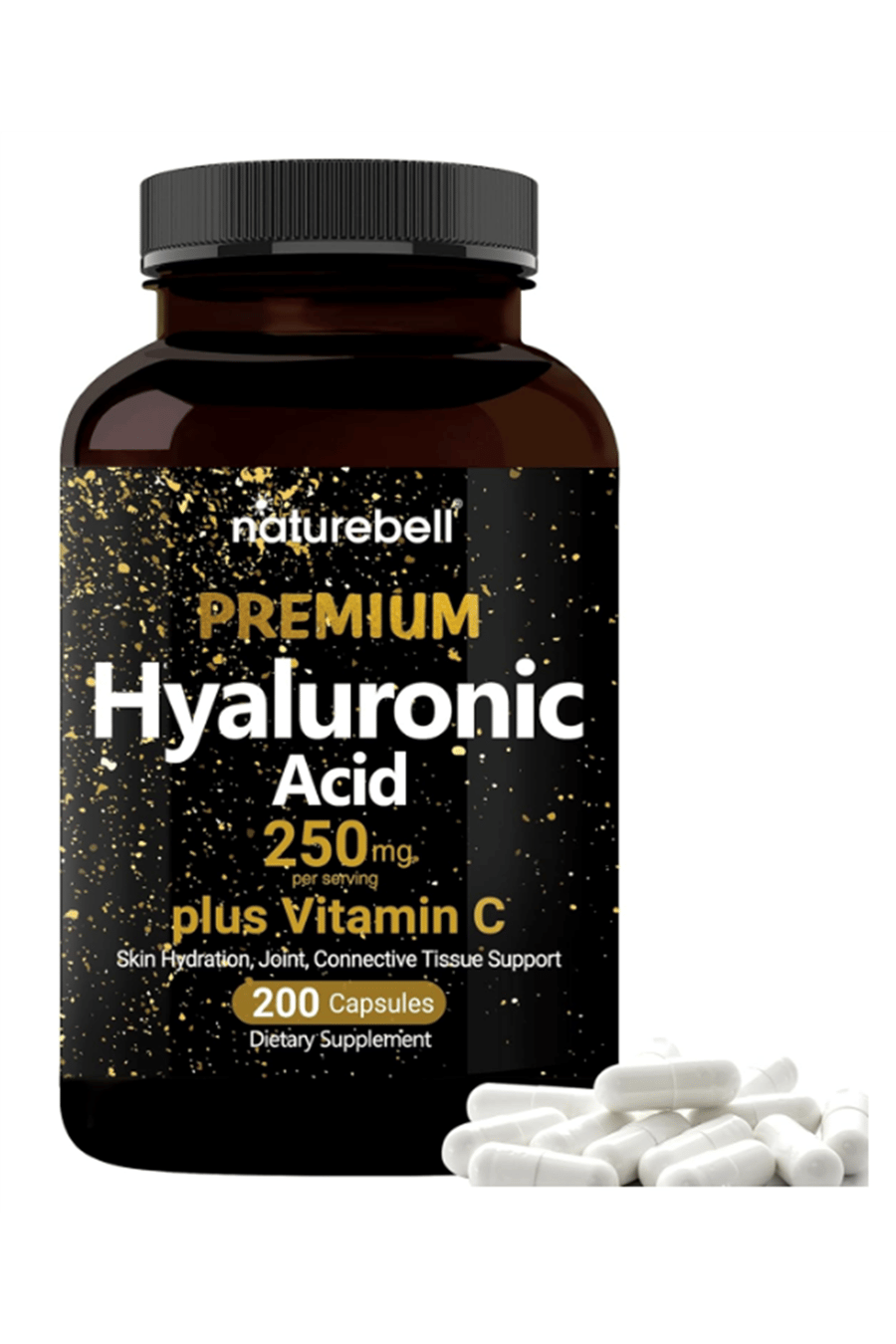 NatureBell Hyaluronic Acid 250mg - 240 Capsules - 250mg Hyaluronic Acid, 5000mcg Biotin & 25 mg Vitamin C.