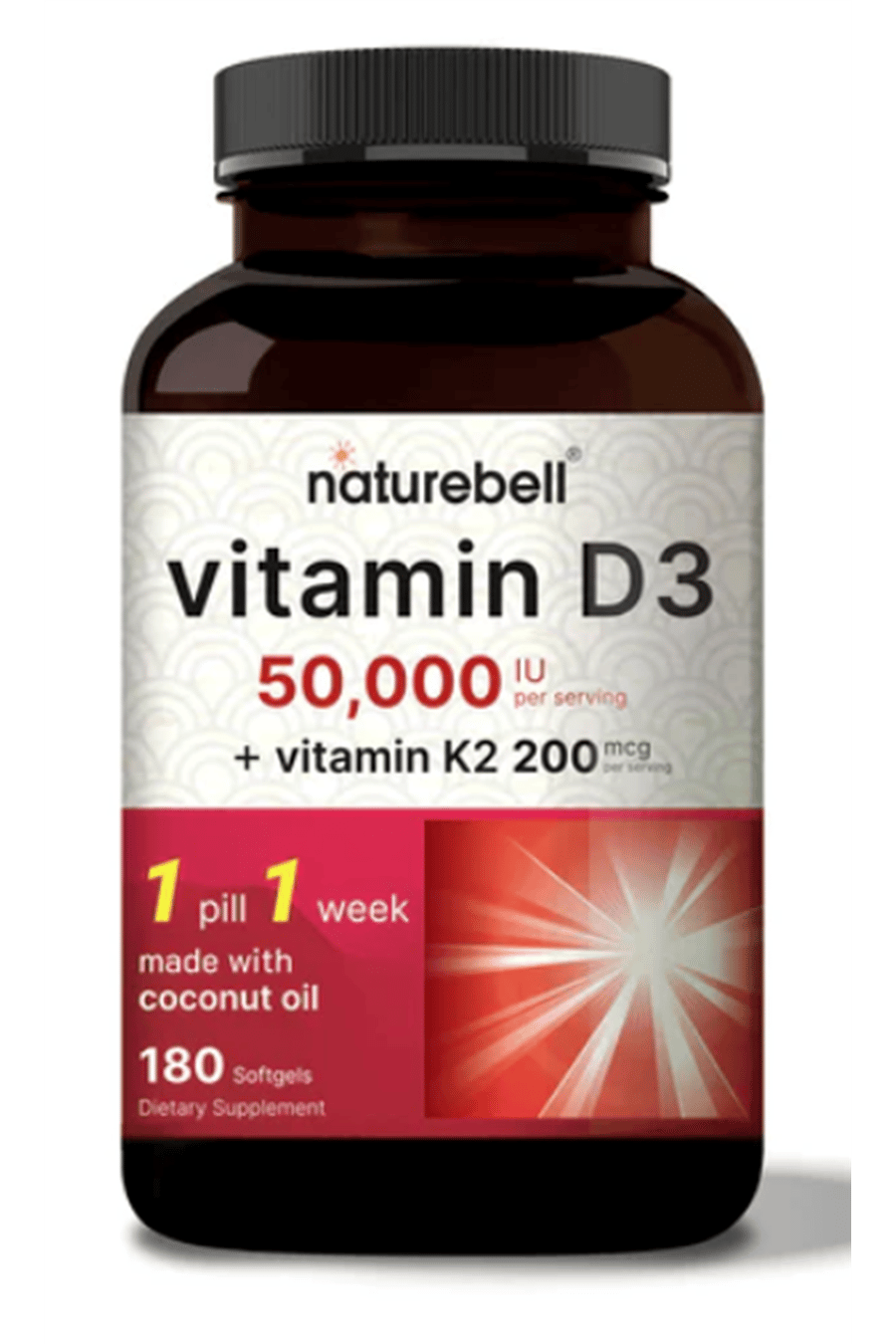Naturebell  Vitamin D3 50,000 IU with K2 200 mcg, 180 Coconut Oil Softgels.Made ın Usa.57.