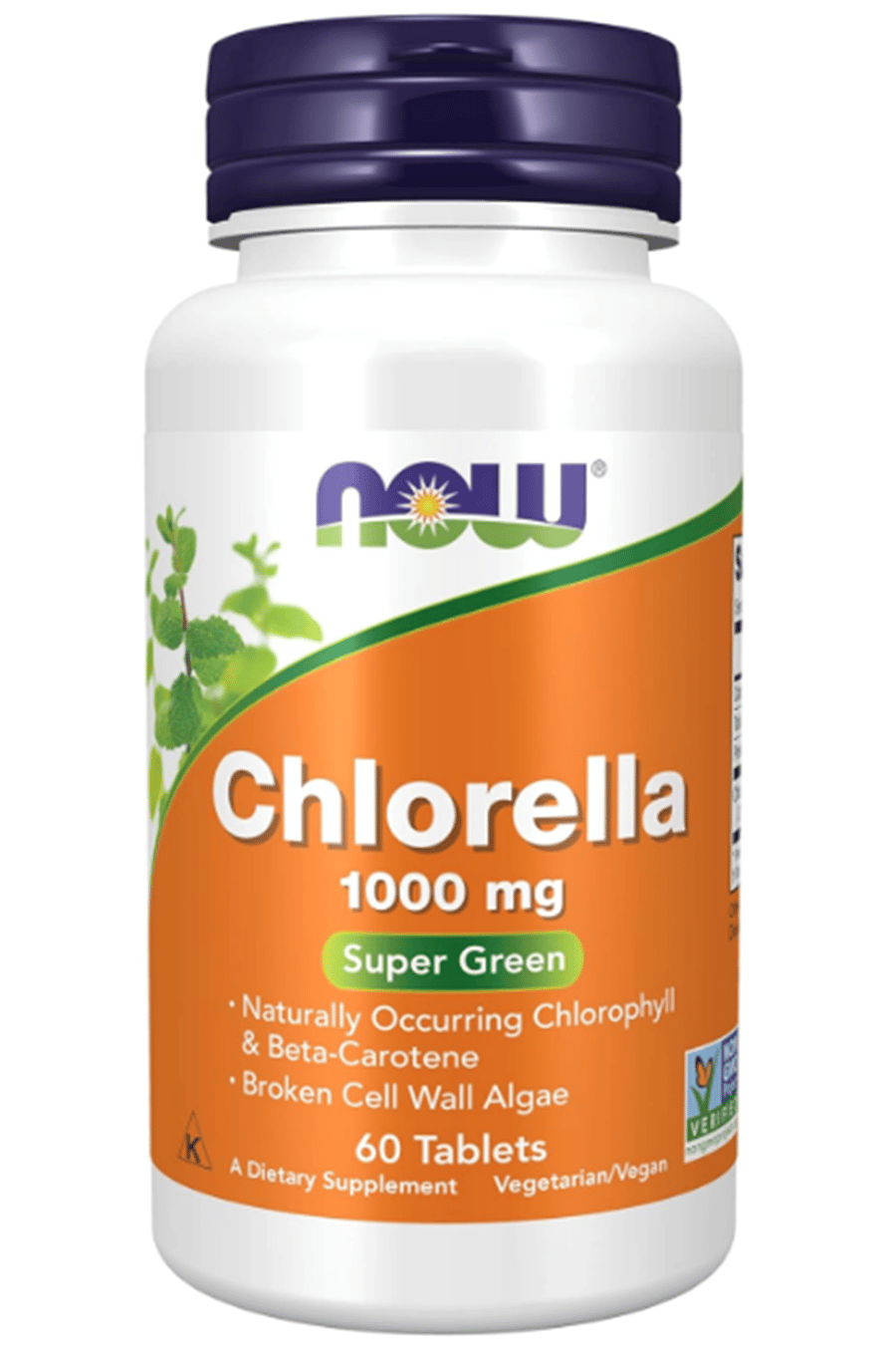 NOW Foods Chlorella 1000 mg naturally Chlorophyll, Beta-Carotene, mixed Carotenoids, Vitamin C, Iron and Protein, 60 Tablets.