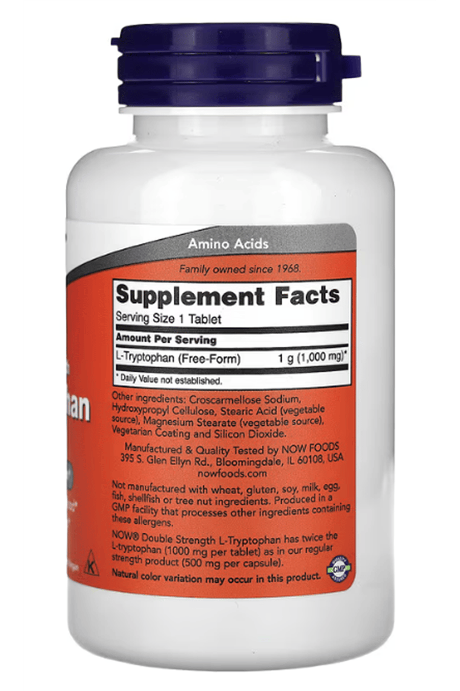 NOW Foods, L-Tryptophan, Double Strength, 1,000 mg, 60 Tablet.Usa Menşei.47.