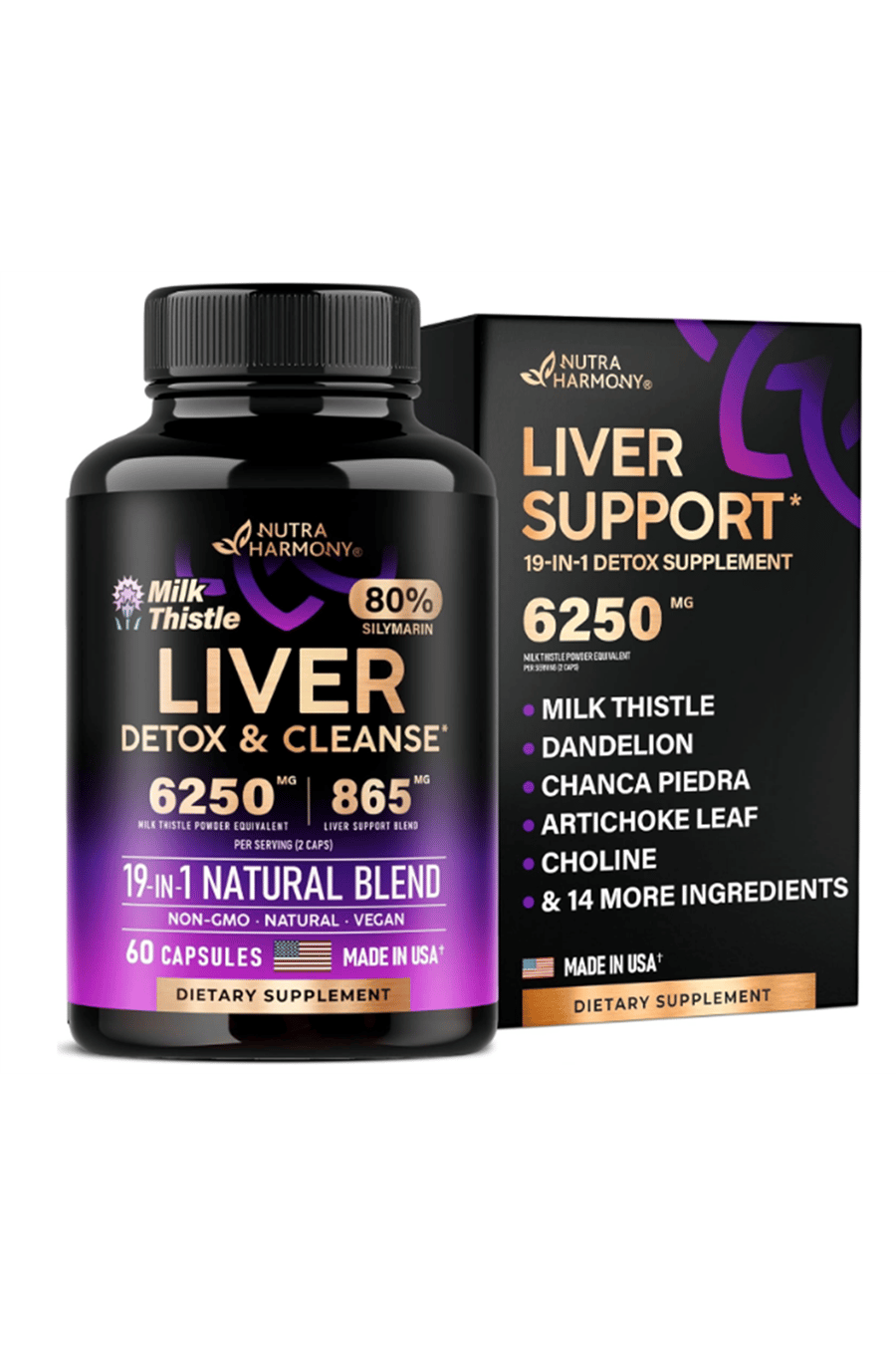 NUTRAHARMONY Liver Cleanse Detox & Repair - Milk Thistle Dandelion Artichoke TUDCA Glutathione & N.A.C - 80% Silymarin - Vegan - Made in USA 60 Capsules.49.