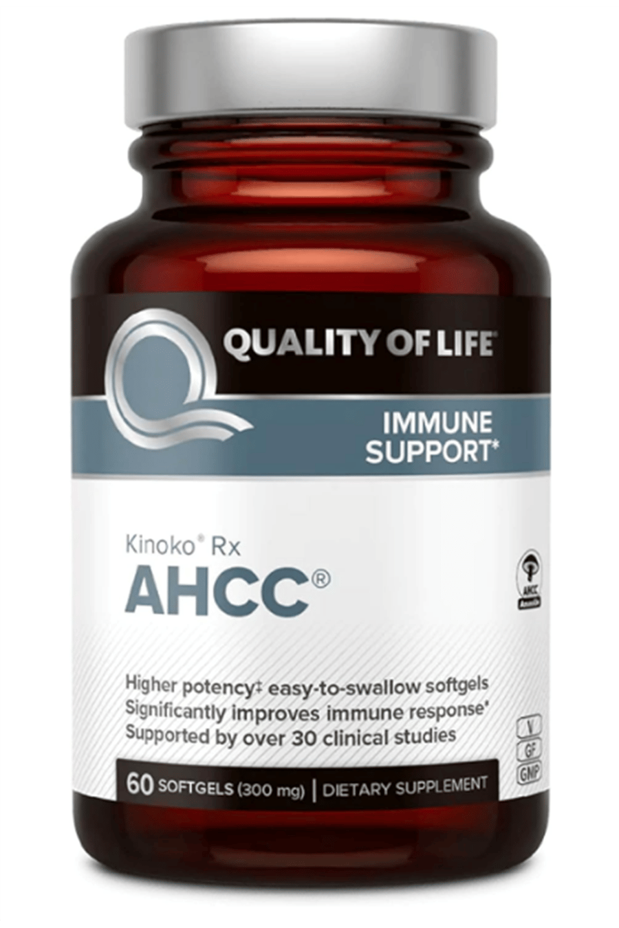 Quality of Life AHCC Kinoko Rx Premium AHCC Immune Support 300mg 60 Softgel.Made ın Usa.