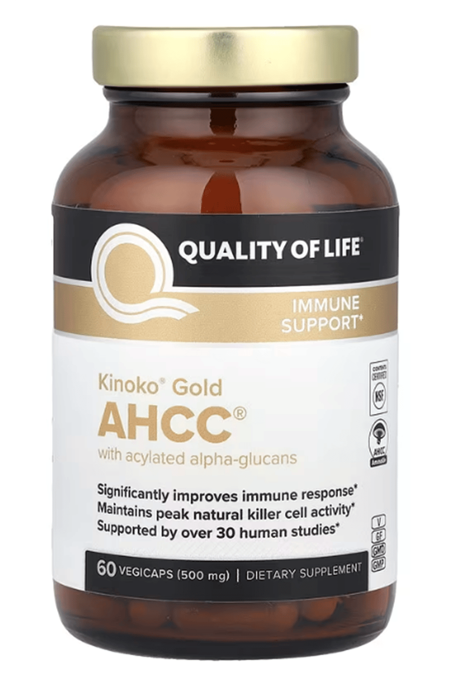 Quality of Life, Kinoko® Gold AHCC® with Acylated Alpha-Glucans, 60 Vegicaps.Abd Menşeidir.82.