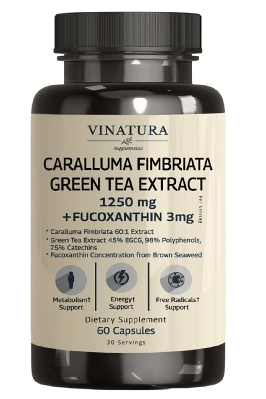 VINATURA Caralluma Fimbriata, EGCG 45% Extract 1250mg + Fucoxanthin *USA Made & Tested* for Immune Support, Energy and Mental Focus - 60 Capsules.52.