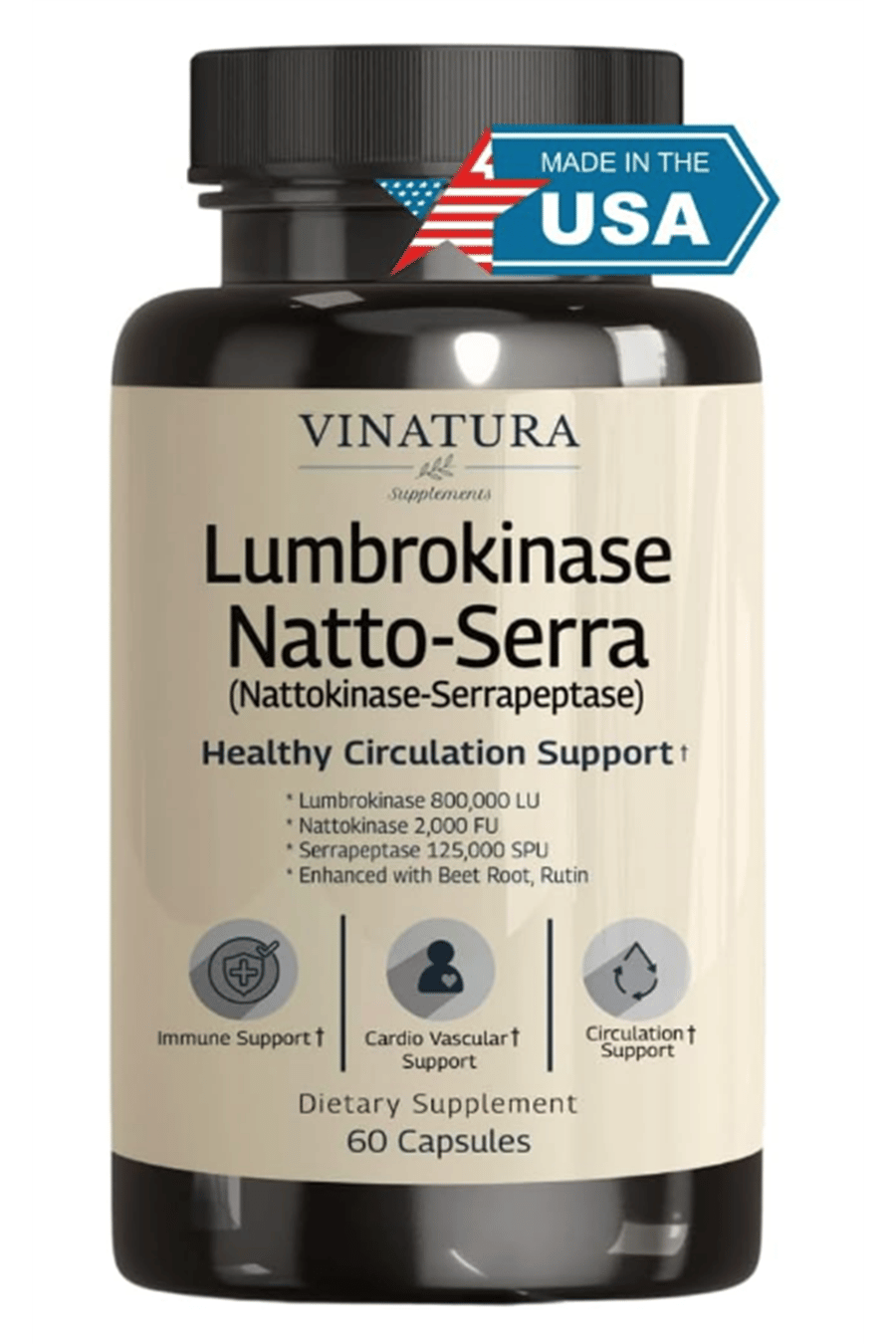 VINATURA Lumbrokinase, Nattokinase, Serrapeptase (Natto-Serra) 60 Caps. Usa Menşei..54.