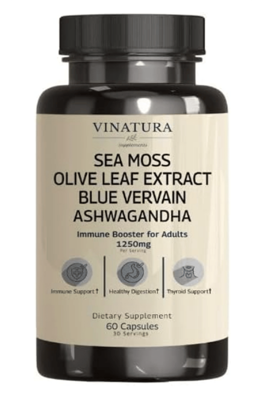 VINATURA Organic SEA MOSS  Blue Vervain - with Black Seed Oil, KSM 66 - Ginger, Burdock Root - 1250mg 60 Capsul. Made ın Usa.53.