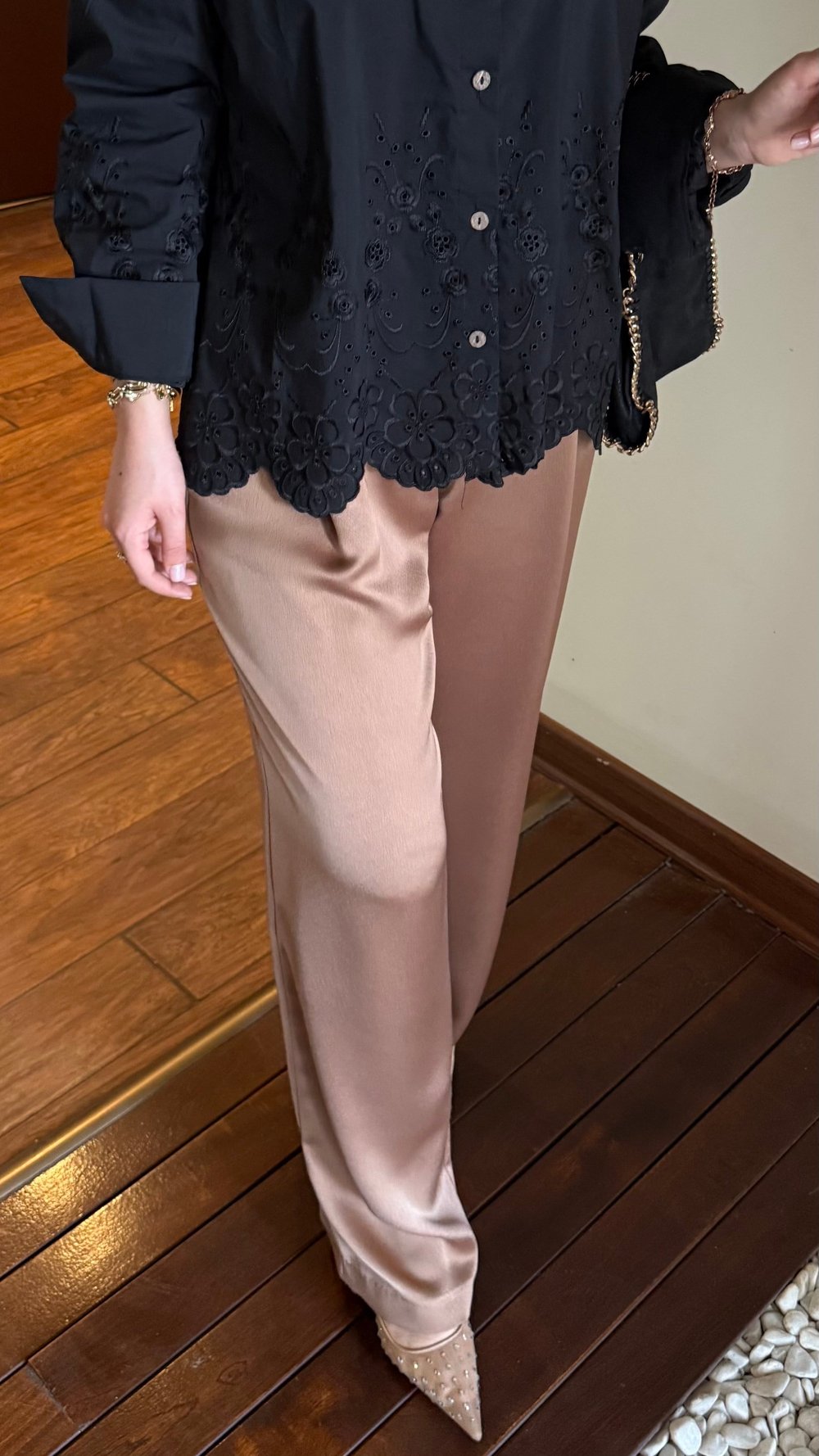 Akışkan Saten Palazzo Pantolon | Camel