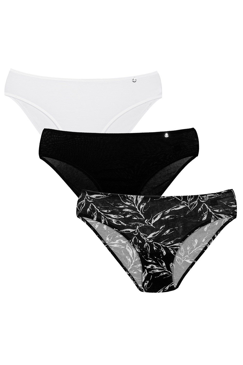 Kom Aleaf Pamuk-Modal 3 lu Kadın Külot Siyah-Beyaz