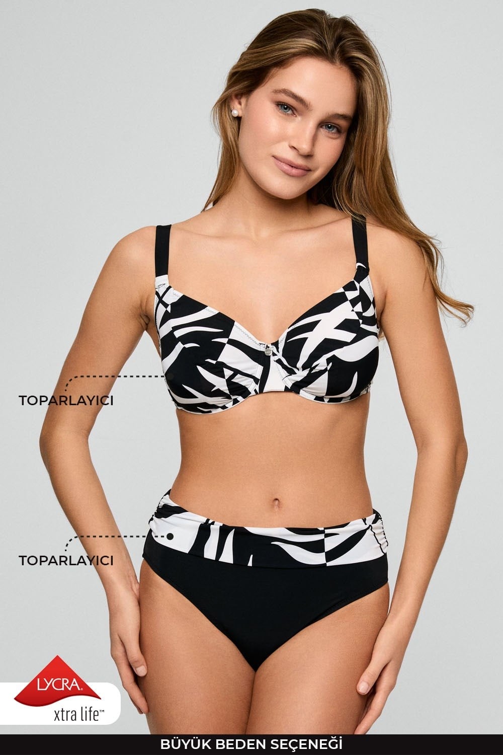 Kom Mabe Desenli Toparlayıcı Bikini Takımı Siyah