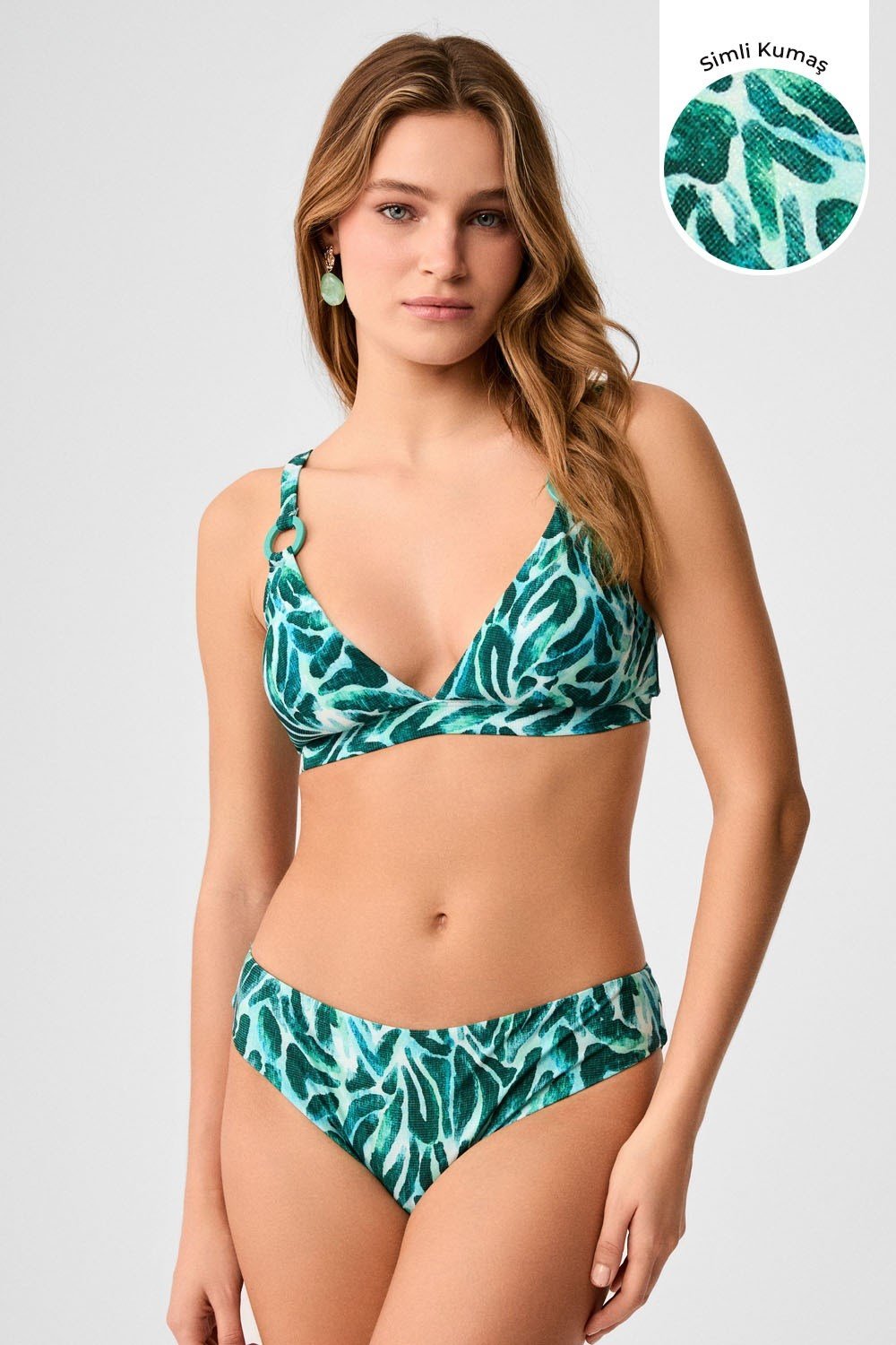 Kom Rim Aksesuar Detaylı Üçgen Bikini Takımı Yeşil