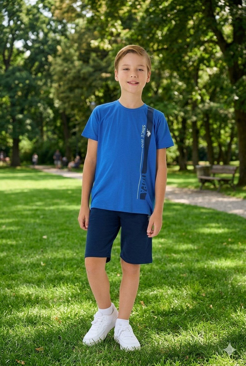 U.S. Polo Assn Erkek Çocuk Süprem Şortlu Takım Mavi