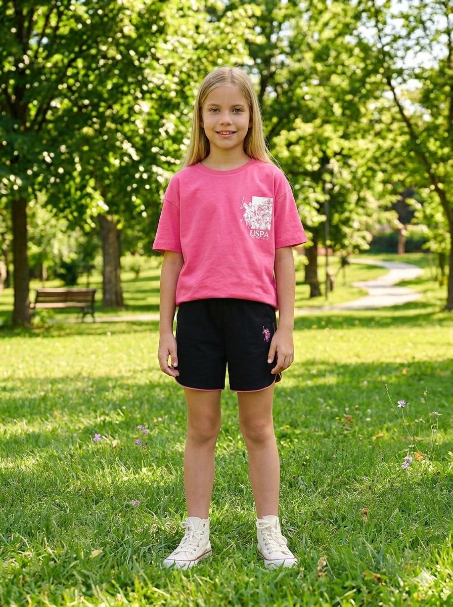 U.S. Polo Assn Kız Çocuk Süprem Şortlu Takım Pembe