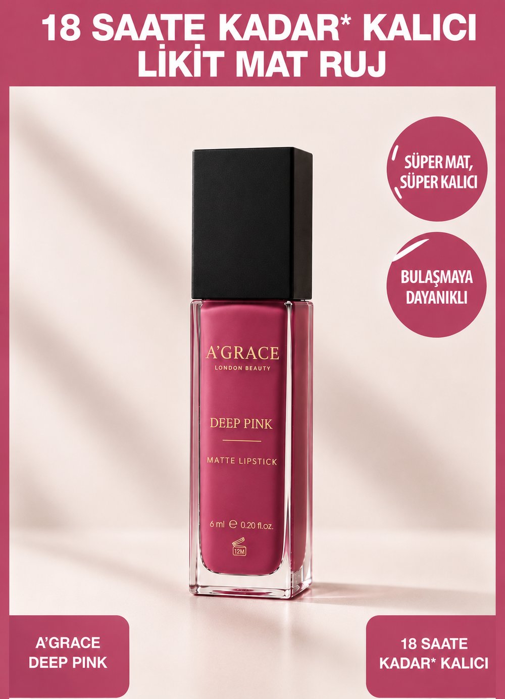 A'Grace Deep Pink Matte Lipstick 6 ml