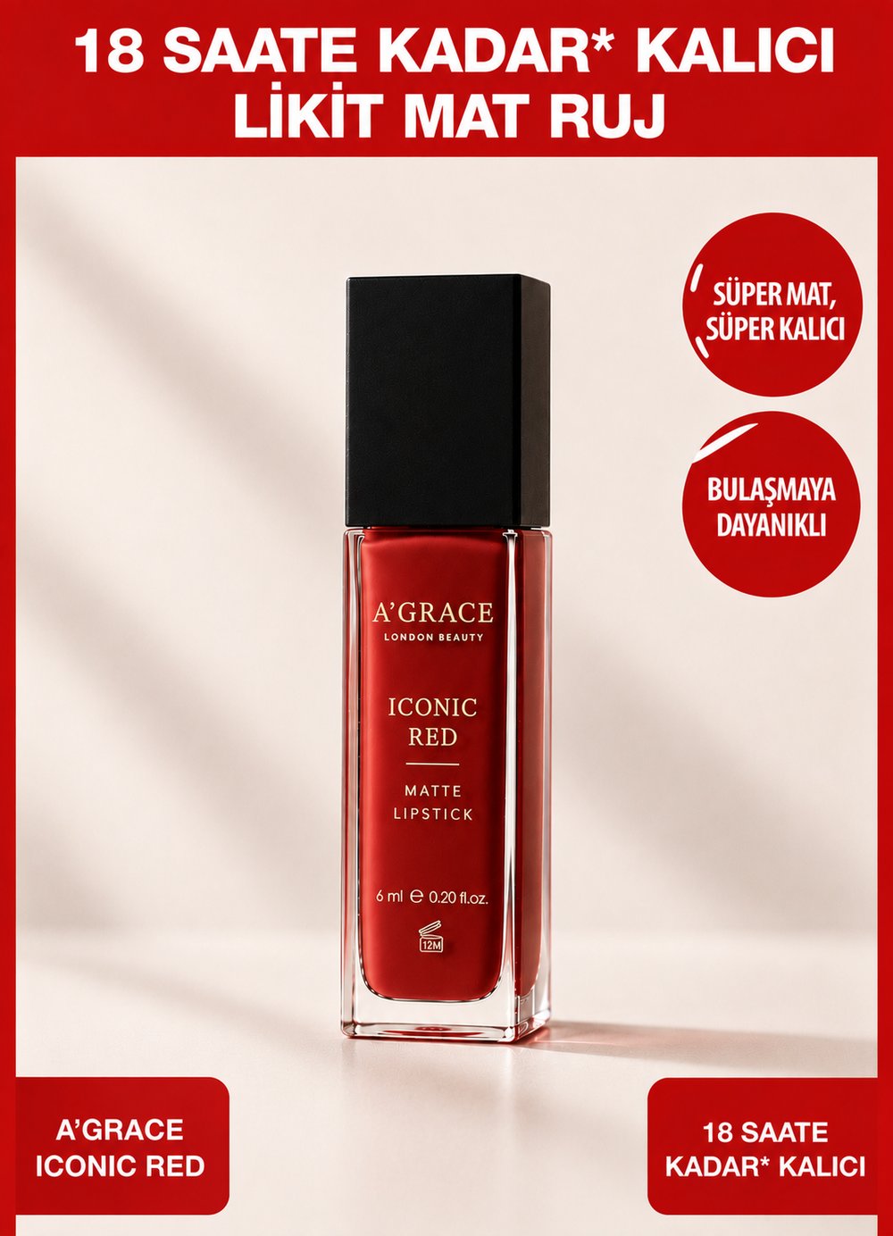 A'Grace Iconic Red Matte Lipstick 6 ml