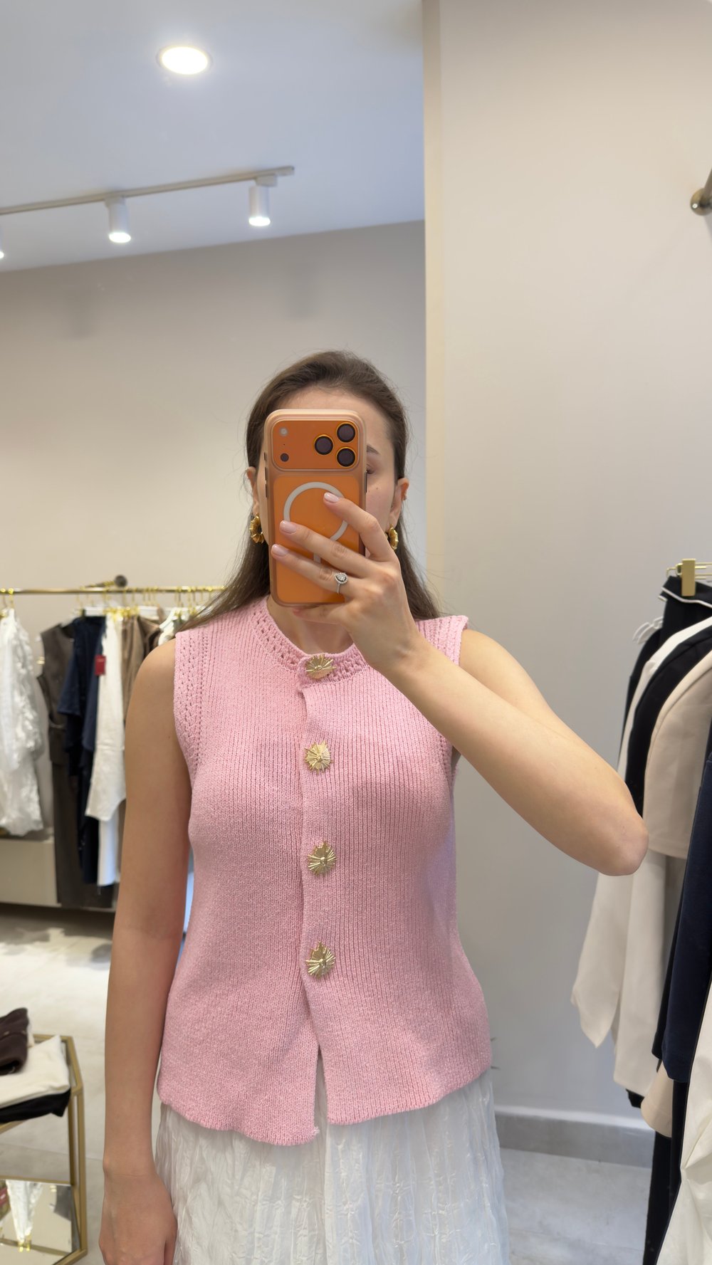 PEMBE GOLD ÜĞME DETAYLI TRİKO YELEK 