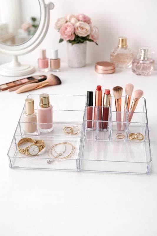 Ark Code 2046 Şeffaf 9 Bölmeli Çok Amaçlı Takı & Makyaj Düzenleyici Organizer