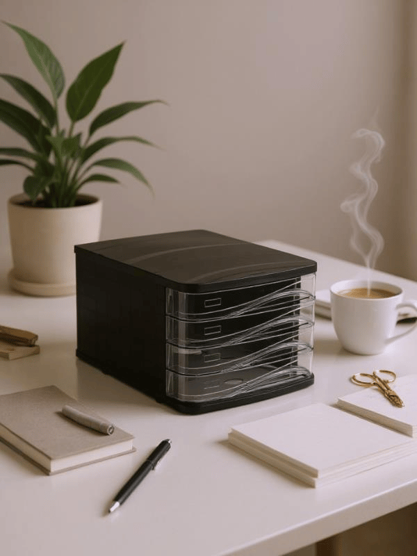 Ark Evrak Rafı Çekmeceli Plastik 4'lü Siyah ARK-4444