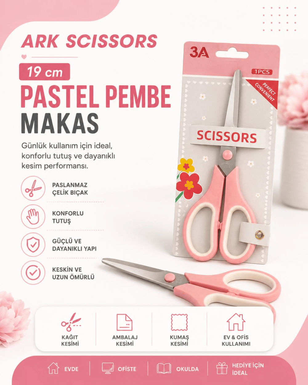 Ark SCISSORS 19 cm Pastel Pembe Makas