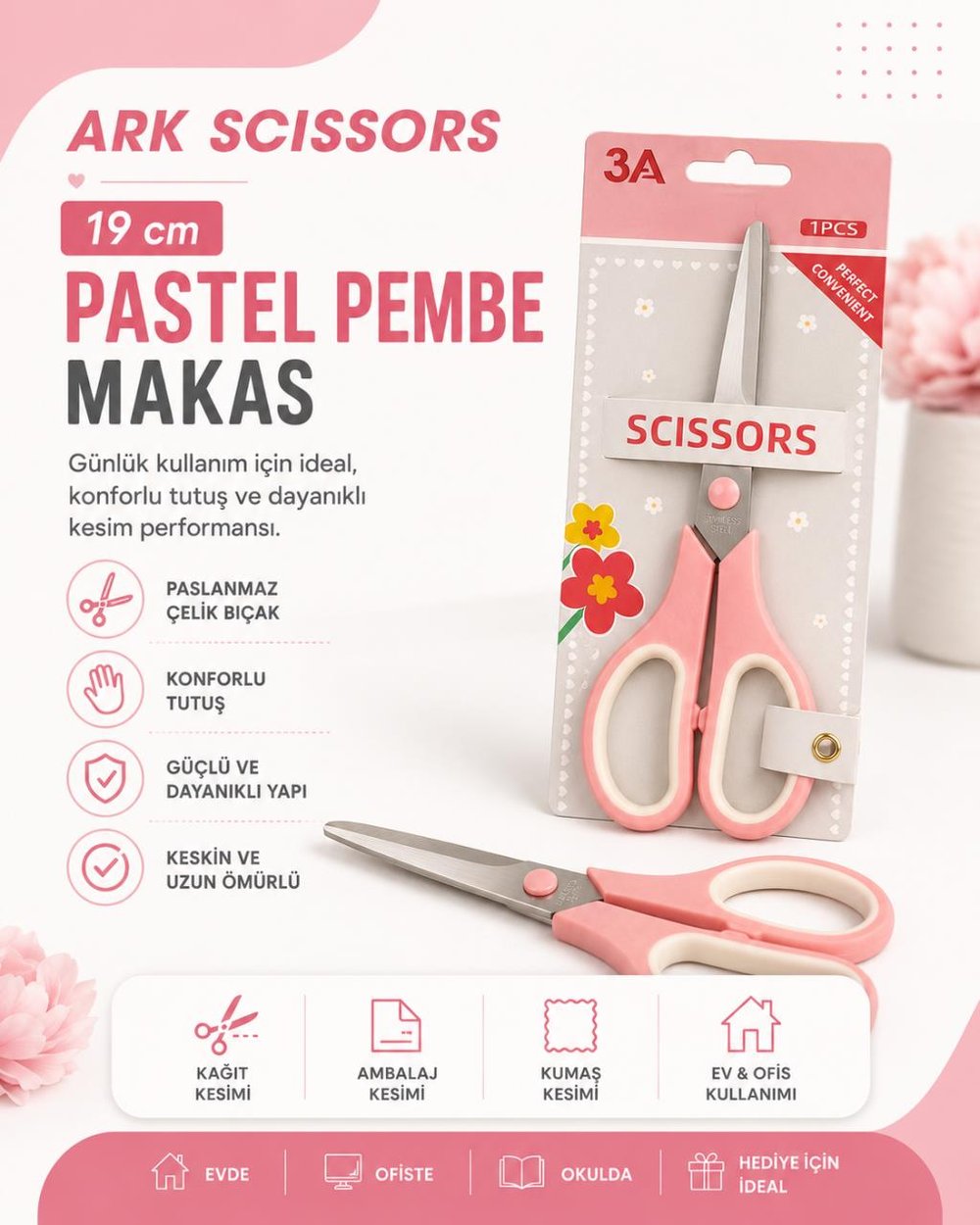 Ark SCISSORS 19 cm Pastel Pembe Makas