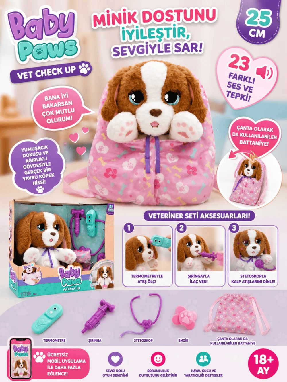 Baby Paws Sesli Peluş Veteriner Seti – 25 cm