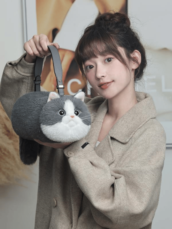 Bear & Deer Pelüş Kedi Şeklinde El Çantası – Gri - BD-CAT005