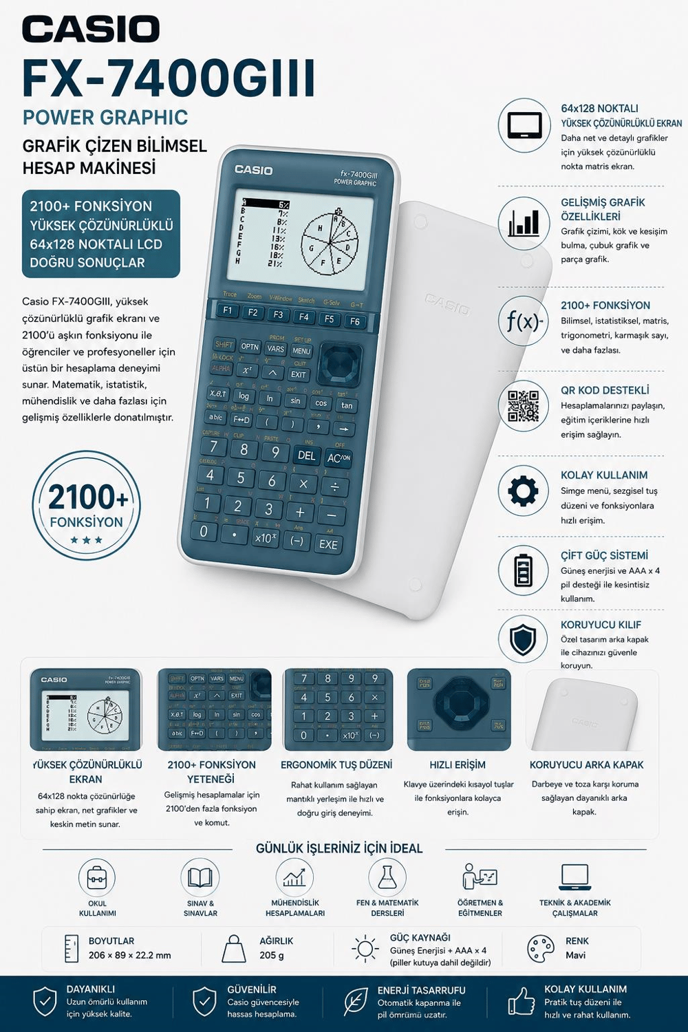 Casio FX-7400GIII-W-DT Grafik Çizen Bilimsel Hesap Makinesi
