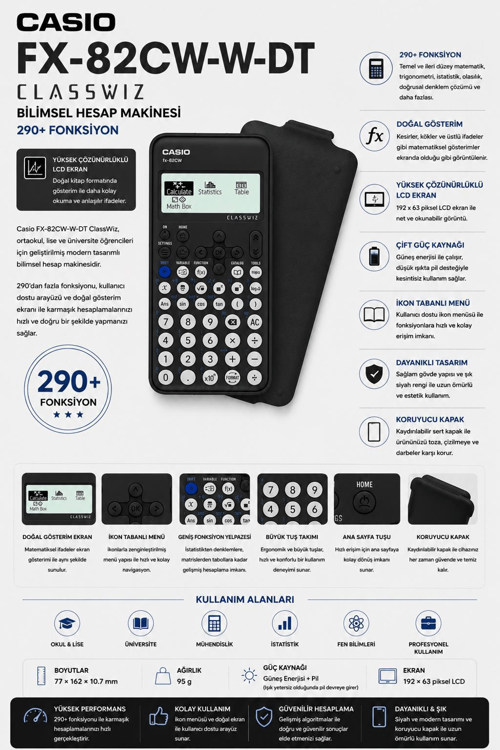 Casio FX-82CW-W-DT ClassWiz Bilimsel Hesap Makinesi – Yüksek Çözünürlüklü Ekran, Hızlı İşlem Motoru 