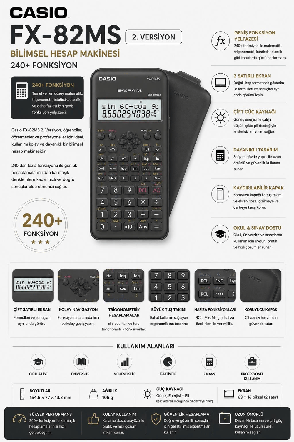 Casio FX-82MS 2. Versiyon Bilimsel Fonksiyonlu Hesap Makinesi