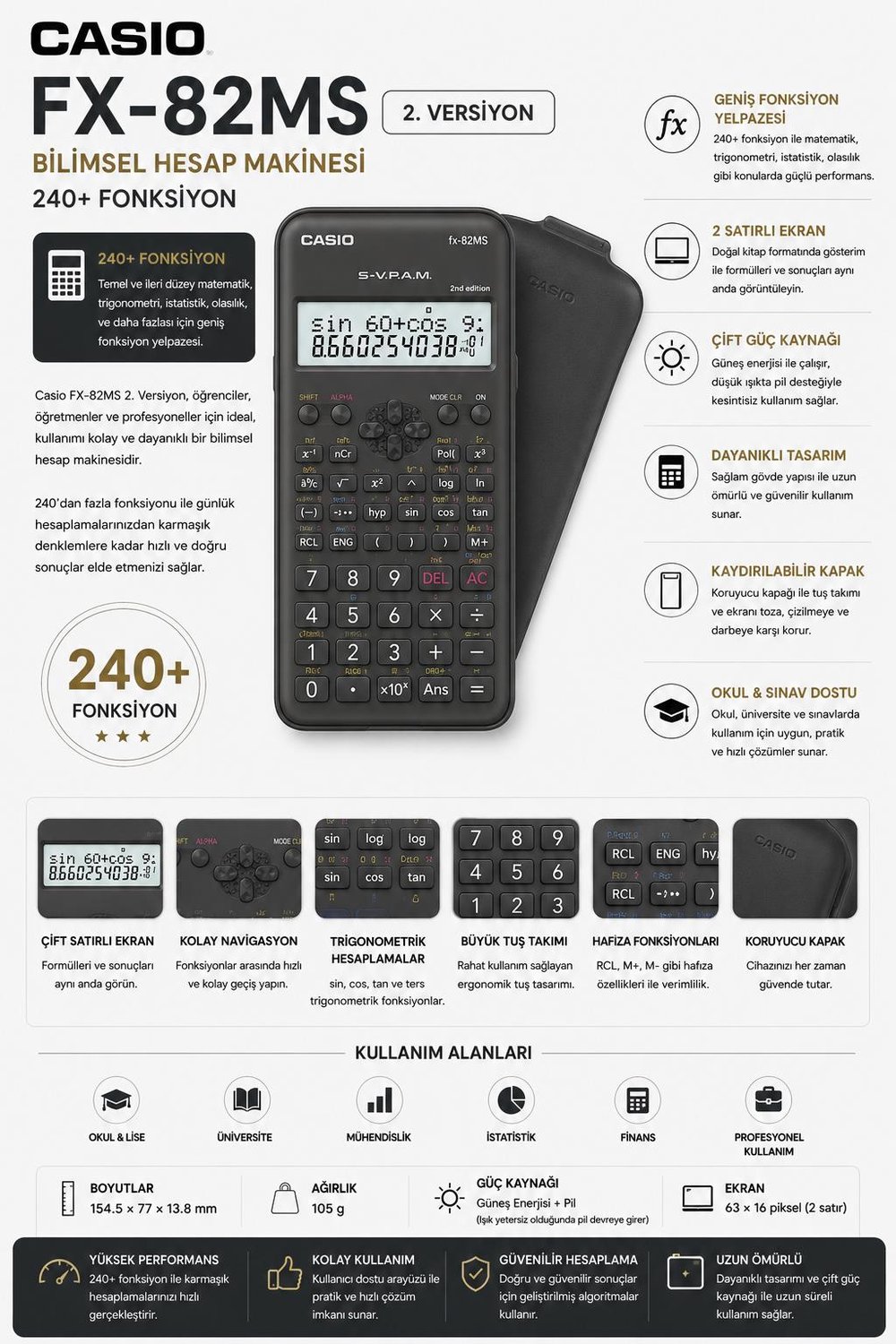 Casio FX-82MS 2. Versiyon Bilimsel Fonksiyonlu Hesap Makinesi