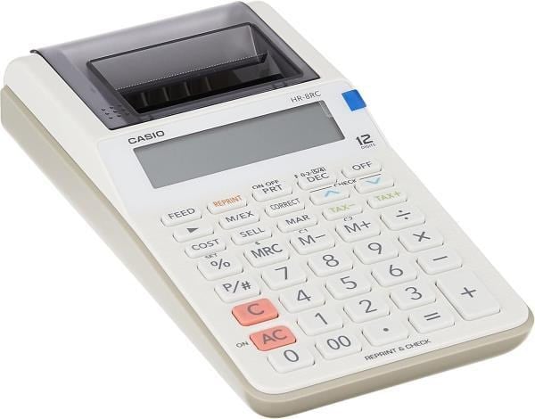 Casio HR-8RC Portable Şeritli Hesap Makinesi – 12 Haneli, Yazıcılı, Döviz ve Vergi Hesaplama Özellikli