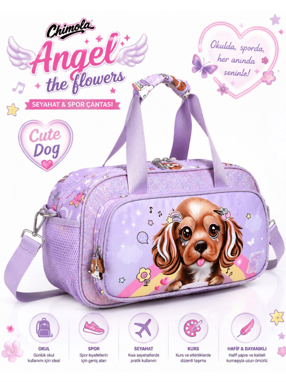 Chimola Cute Dog Angel the Flowers Çocuk Seyahat Çantası – BP121