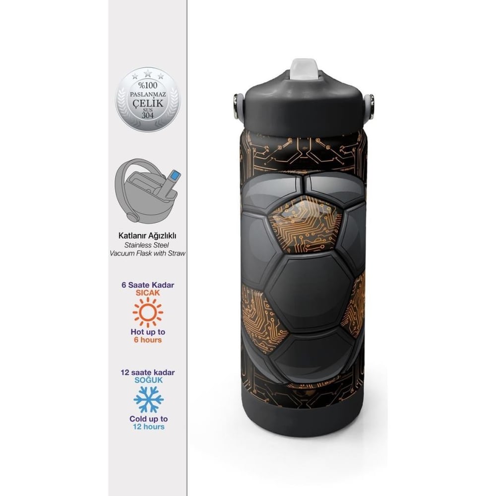 Coral High Futbol Desenli Katlanır Ağızlıklı Çelik Termos 650 ml 38317